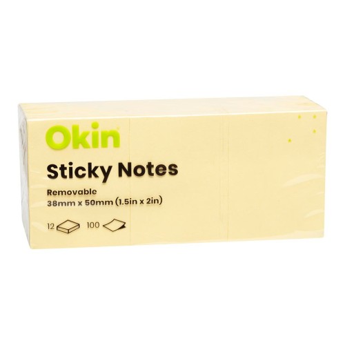 12-Pack Yellow Sticky Notes 38mm x 50mm 100 Sheets 12-Pack Yellow Sticky Notes 38mm x 50mm 100 Sheets